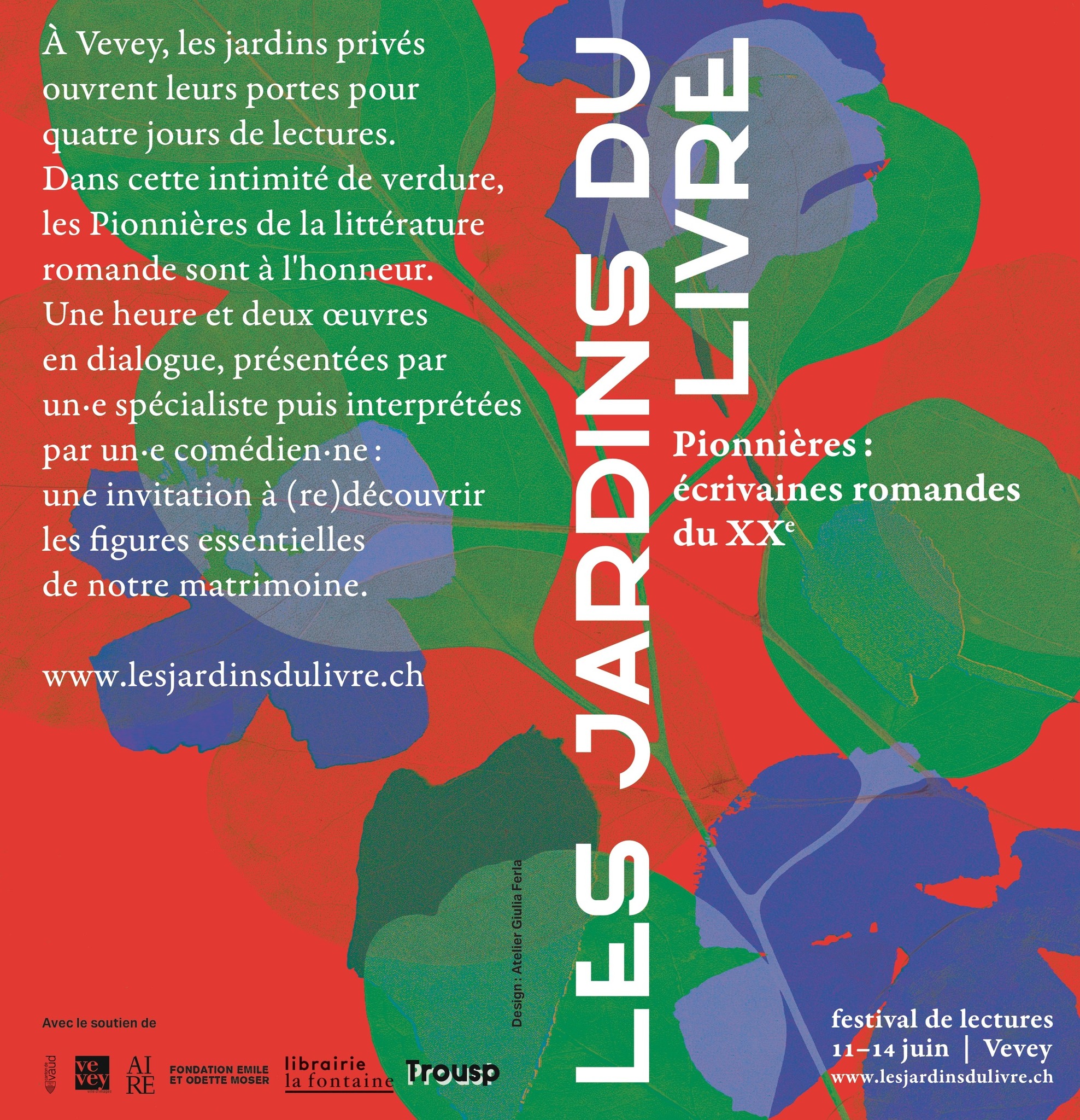 Six lieux magiques, onze auteures, des lectures et des discussions pour quatre jours de célébration de l'écriture au féminin. À vos agendas!
Programme complet: www.lesjardinsdulivre.ch
@librairielafontaine
@editionsdelaire
@bernardcampicheediteur
@trousp.tv