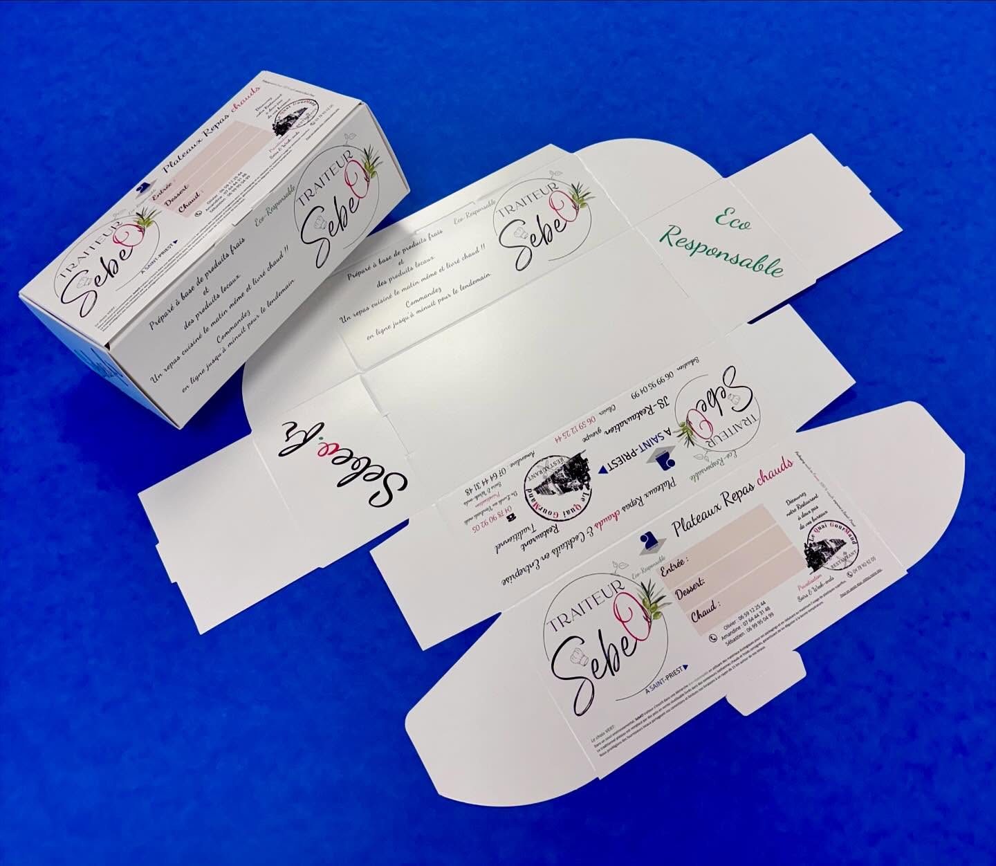 Réalisation d’une boîte pour le traiteur SEBEO.
Impression sur carton GC1 avec découpe à la forme. #restaurant #boite #packaging #traiteur #impression #decoupe