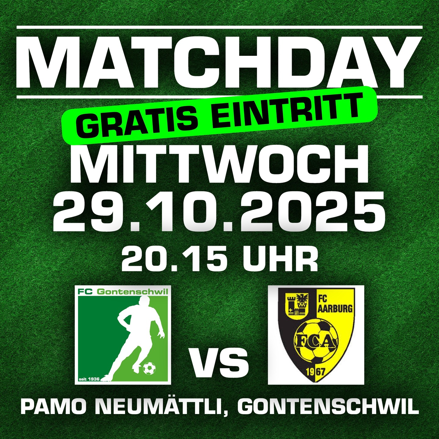 Heimspiel – Flutlicht – Emotionen! 💚
Am Mittwochabend um 20:15 Uhr trifft unsere 1. Mannschaft auf den @fcaarburg
📍 PAMO Neumättli, Gontenschwil
💥 GRATIS EINTRITT FÜR ALLE – keine Ausreden!
Wir zählen auf eure Unterstützung!💪🔥
#FCGontenschwil #Matchday #3Liga #Heimspiel Heimspiel – Flutlicht – Emotionen! 💚
Am Mittwochabend um 20:15 Uhr trifft unsere 1. Mannschaft auf den @fcaarburg
📍 PAMO Neumättli, Gontenschwil
💥 GRATIS EINTRITT FÜR ALLE – keine Ausreden!
Wir zählen auf eure Unterstützung!💪🔥
#FCGontenschwil #Matchday #3Liga #Heimspiel