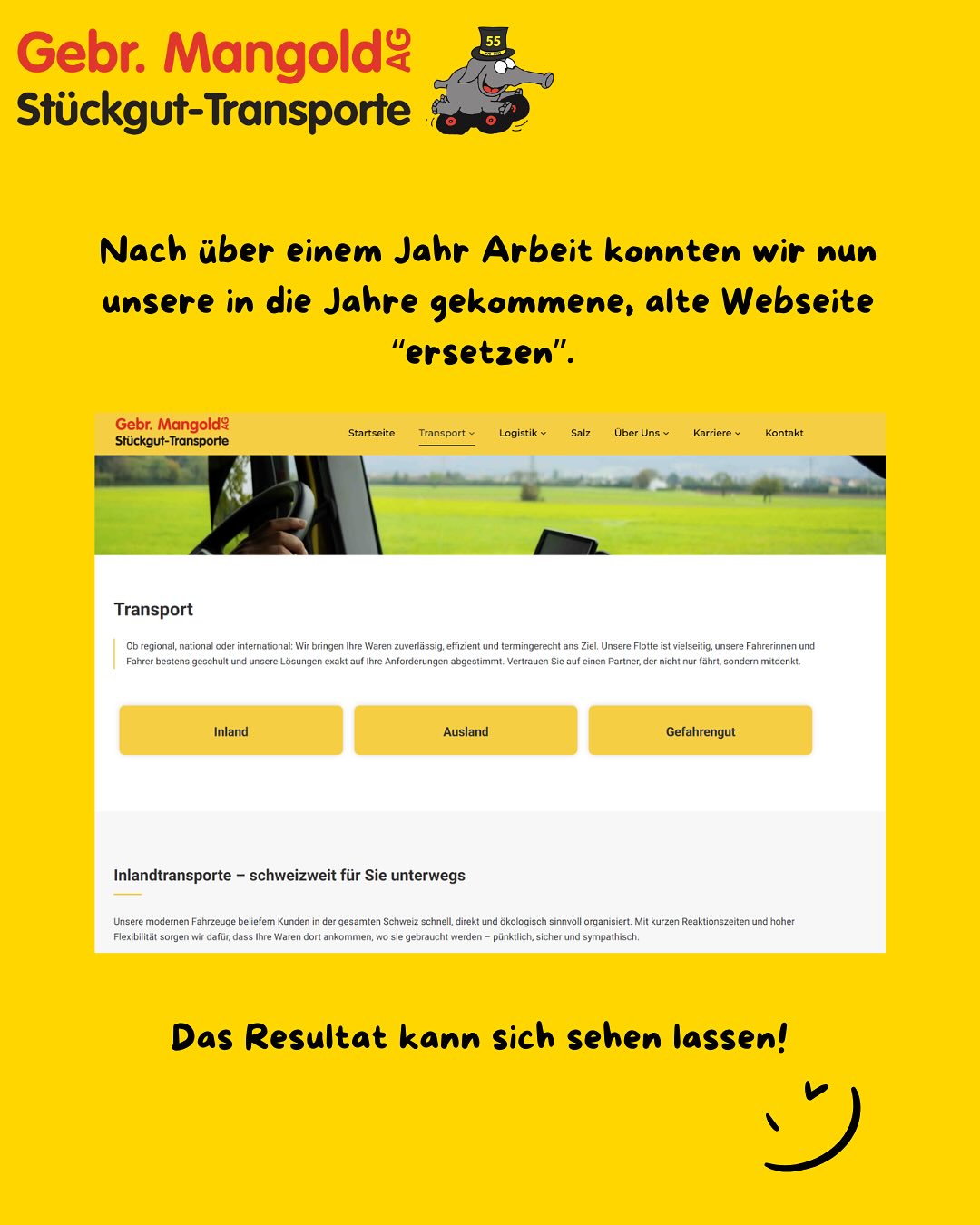 Flashback Friday 🥁 (oder eher Future-Friday? 👀)
Wir sind online! Unsere uralte Webseite wurde überarbeitet und ist endlich up to date. ✅ Unter www.gebr-mangold.ch könnt ihr euch das Ergebnis anschauen. 💻
Merci an AWeb Informatik Olten & @finja.basan 🙌🏼
#flashbackfriday#futurefriday#gebrmangoldag#checkitout