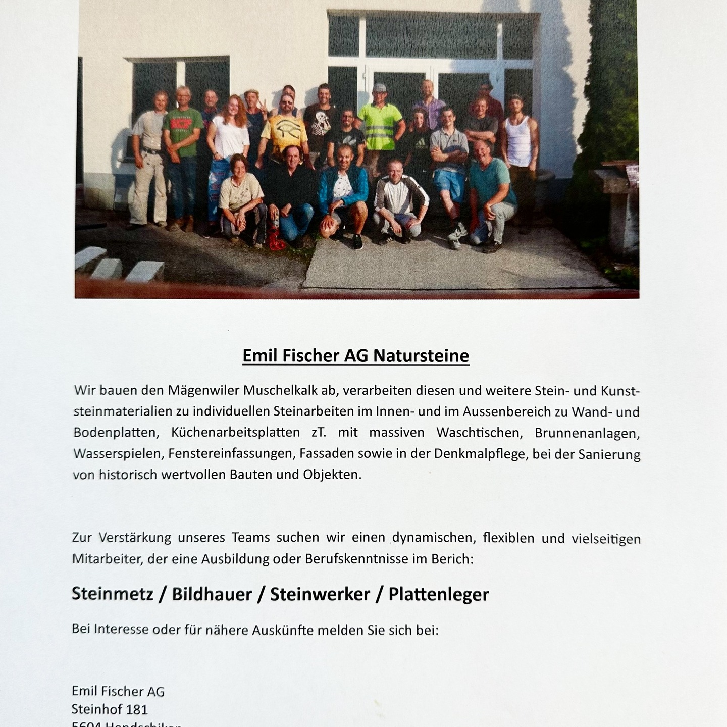 #Inserat, #Stellensuche, #Arbeit, #Steinmetz, #Bildhauer, #Plattenleger, #Steinwerker, #Steinhauer, #Steinbruch, #Mägenwiler, #Muschelkalk, #Job, #Marmor, #Granit, #Sandstein, #Kalkstein