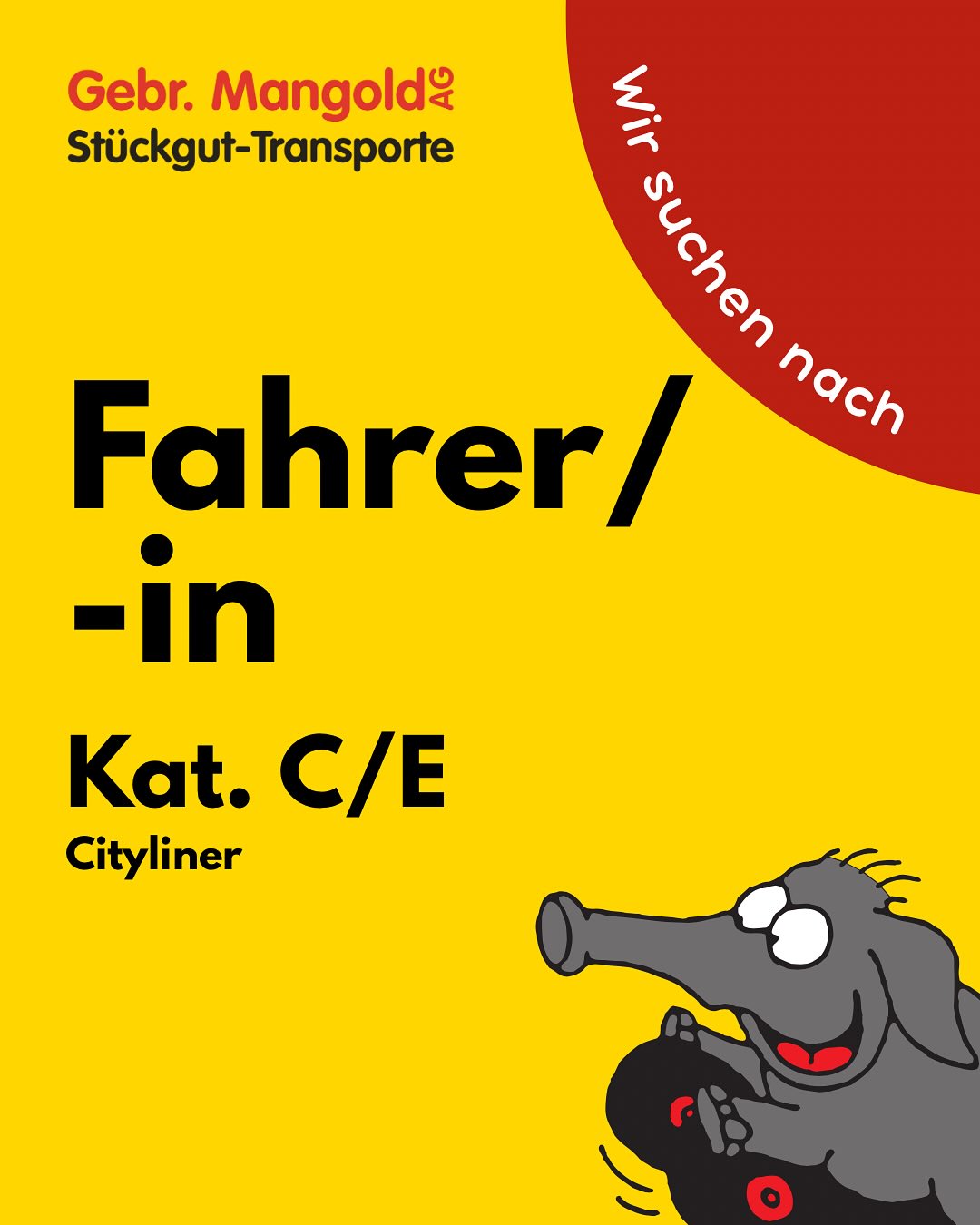 Wir suchen DICH! 🫵🏼
Bist du auf der Suche nach einer neuen Herausforderung? Dann melde dich noch heute bei uns! 🚚🐘