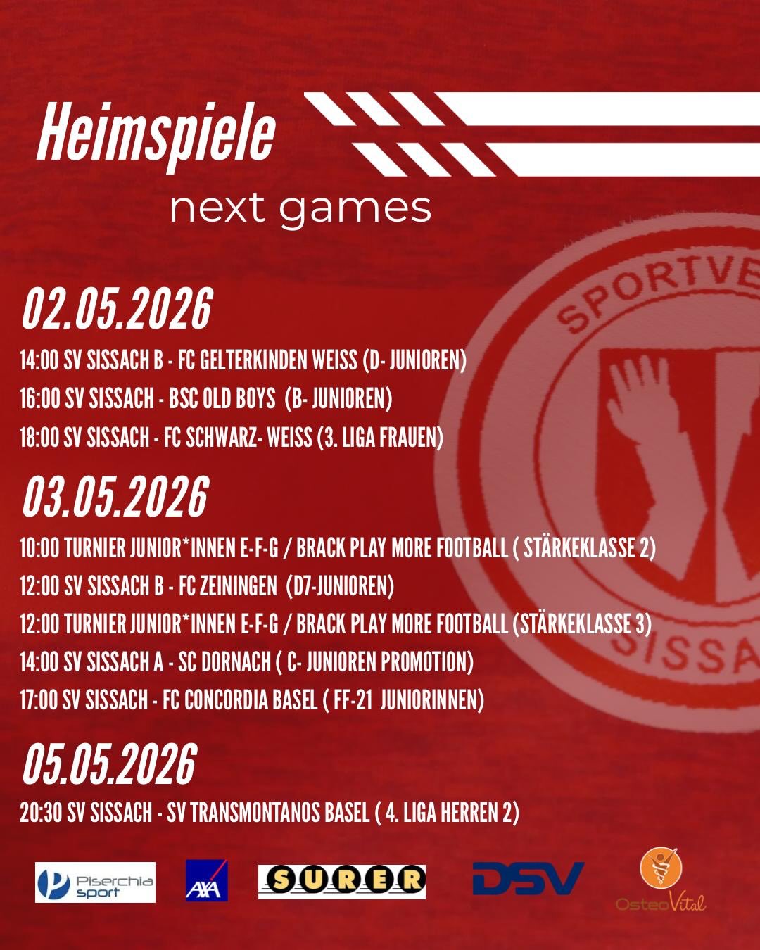 Unsere Heim- & Auswärtstspiele #svsissach #oneteam #football