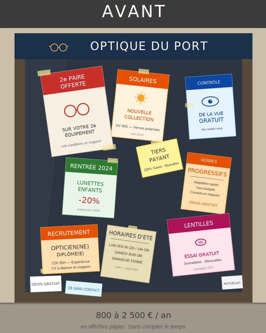 🪧 Combien vous coûtent vos affiches vitrine chaque année ?
Promos, nouvelles collections, horaires d’été, mutuelles, recrutement…
En moyenne, un magasin d’optique dépense entre 800 et 2 500 € / an en affiches papier.
Et à chaque changement : imprimer, poser, enlever, recommencer.
Un écran vitrine, c’est à partir de 89 € / mois :
✅ Modifiez vos contenus en 30 sec
✅ Pilotage depuis votre téléphone
✅ Gestion multi-sites à distance
✅ Une vitrine plus moderne et plus impactante
📩 DM “VITRINE” pour un devis en 24 h.
#Opticien #Optique #Vitrine #AffichageDynamique #Commerce
