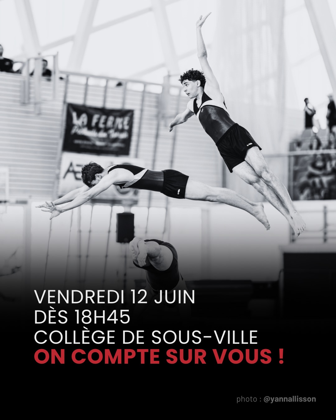 La fin de la saison approche ! 🤸♀️✨
Vendredi 12 juin, nos gymnastes, petits et grands vous présenteront le fruit d’une année de travail, de passion et d’efforts. Spectacle garanti !
📅 Vendredi 12 juin
🕐 Dès 18h45
📍 Collège de Sous-Ville, Avenches
🎟️ Entrée libre
🥂 Verre de l’amitié à l’issue du spectacle
On compte sur vous pour venir soutenir
nos gymnastes !
Likez ❤️ et partagez 🔁 !
📸 @desparnaud_official & @yannallisson