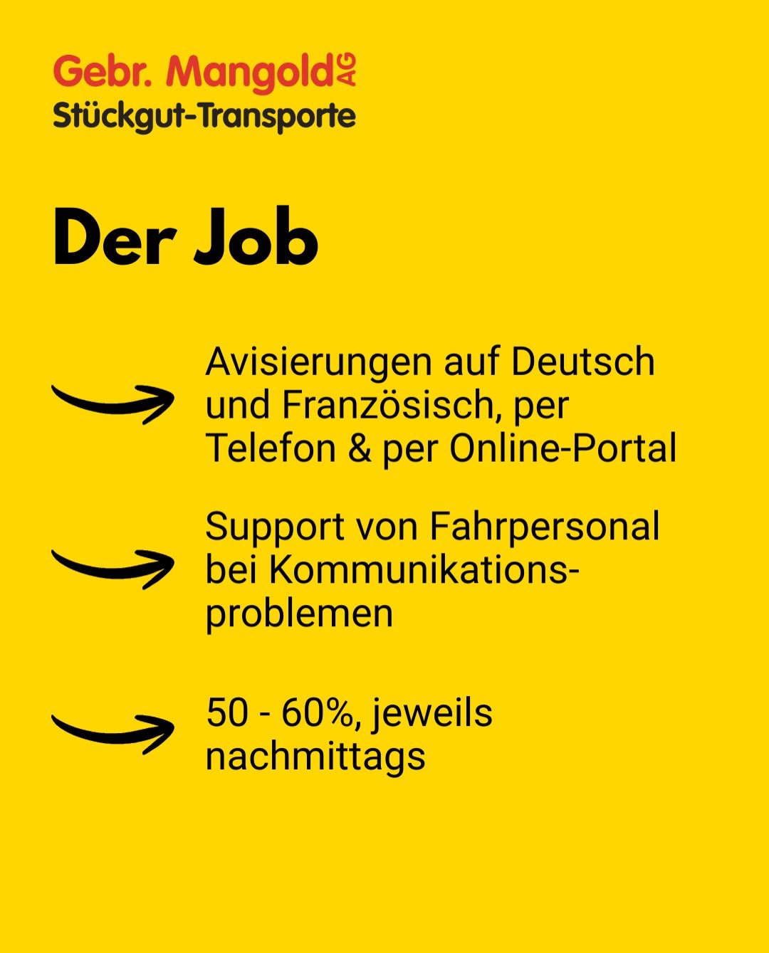 Wir erweitern unser Team und suchen nach Verstärkung! 👀
Bist du auf der Suche nach einer neuen Herausforderung? Wenn du gut Deutsch & Französisch sprichst, dich von 100 Anrufen nicht aus der Ruhe bringen lässt und Lust hast, Teil von einem tollen, familiären Team zu sein - dann bist du die richtige Person für uns! 🤩
Melde dich bei uns, damit wir uns kennenlernen können. Wir freuen uns auf dich! 🐘🚚☎️