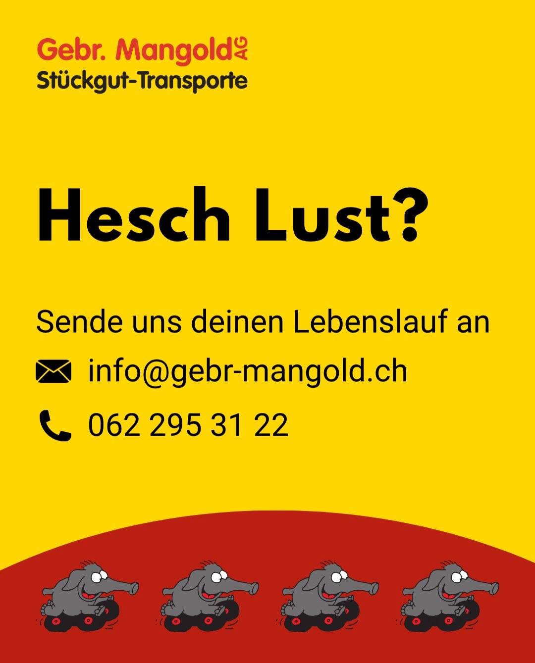 Wir erweitern unser Team und suchen nach Verstärkung! 👀
Bist du auf der Suche nach einer neuen Herausforderung? Wenn du gut Deutsch & Französisch sprichst, dich von 100 Anrufen nicht aus der Ruhe bringen lässt und Lust hast, Teil von einem tollen, familiären Team zu sein - dann bist du die richtige Person für uns! 🤩
Melde dich bei uns, damit wir uns kennenlernen können. Wir freuen uns auf dich! 🐘🚚☎️