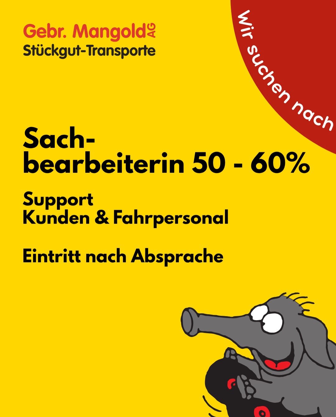 Wir erweitern unser Team und suchen nach Verstärkung! 👀
Bist du auf der Suche nach einer neuen Herausforderung? Wenn du gut Deutsch & Französisch sprichst, dich von 100 Anrufen nicht aus der Ruhe bringen lässt und Lust hast, Teil von einem tollen, familiären Team zu sein - dann bist du die richtige Person für uns! 🤩
Melde dich bei uns, damit wir uns kennenlernen können. Wir freuen uns auf dich! 🐘🚚☎️
