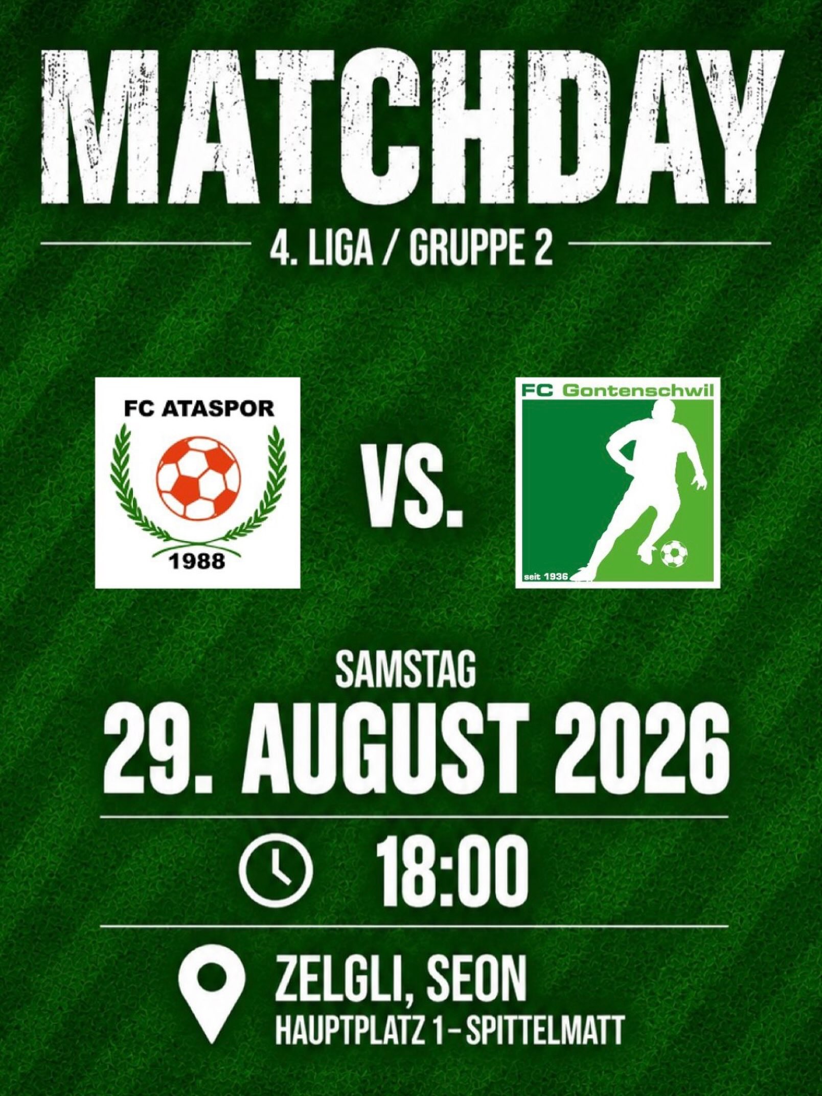 ⚽️ NÄCHSTES LIGASPIEL ⚽️
Kommen jetzt die ersten Erfolgserlebnisse und die ersten Punkte? 💚
Unsere 1. Mannschaft gastiert am Samstag beim FC Ataspor. Das Team will eine Reaktion zeigen und endlich anschreiben! 💪
🆚 FC Ataspor
📅 Samstag, 29. August
⏰ 18.00 Uhr
📍 Zelgli, Seon
Auf geht’s, Gontenschwil! 🟢⚪️
#allezgonti🤍💚⚽️ ⚽️ NÄCHSTES LIGASPIEL ⚽️
Kommen jetzt die ersten Erfolgserlebnisse und die ersten Punkte? 💚
Unsere 1. Mannschaft gastiert am Samstag beim FC Ataspor. Das Team will eine Reaktion zeigen und endlich anschreiben! 💪
🆚 FC Ataspor
📅 Samstag, 29. August
⏰ 18.00 Uhr
📍 Zelgli, Seon
Auf geht’s, Gontenschwil! 🟢⚪️
#allezgonti🤍💚⚽️