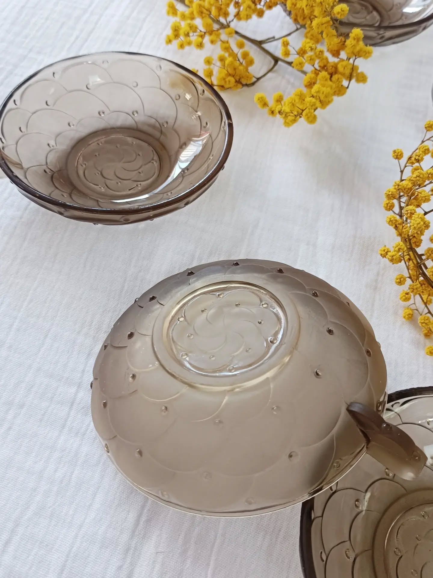 🍨 Le dessert mérite lui aussi sa jolie vaisselle !
Avec leur verre fumé, leur forme délicatement évasée et leur joli relief sur le dessous, ces 6 coupes à dessert vintage ont ce petit charme rétro qui fait toute la différence.
Parfaites pour servir une mousse au chocolat maison, quelques fraises à la crème ou une boule de glace.
Et quand elles ne sont pas à table, elles peuvent aussi accueillir quelques gourmandises à picorer.
De quoi donner un petit supplément d'âme aux desserts du quotidien. ✨
📐 Diamètre : 11 cm • Hauteur : 3 cm
🔎 Très bon état
🏷️ Prix : 24 € le lot + frais de livraison
📦 Retrait à l’atelier de Villeneuve d’Ascq, livraison possible sur la métropole lilloise ou envoi partout ailleurs !
#vaissellevintage #verrefumé #artdelatable #brocante #lesimparfaits